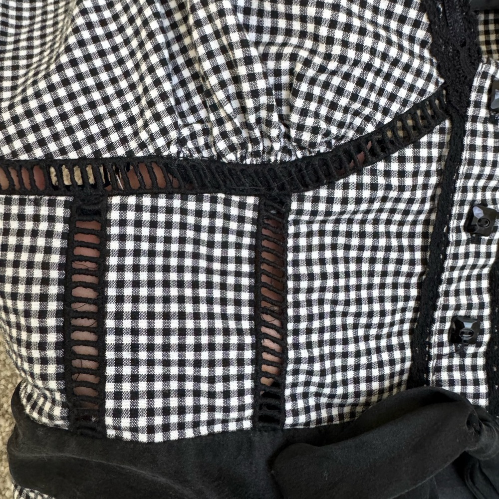 Y2K VINTAGE BEBE Gingham Lace Trim Top Coquette XS - Picture 7 of 12